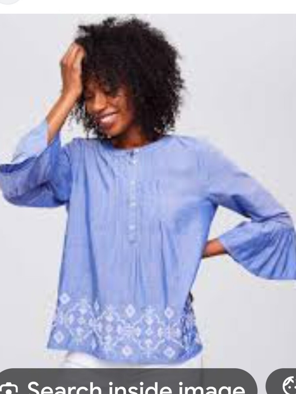 LOFT Embroidered Blue Chambray Bell Sleeve Tunic Size Medium